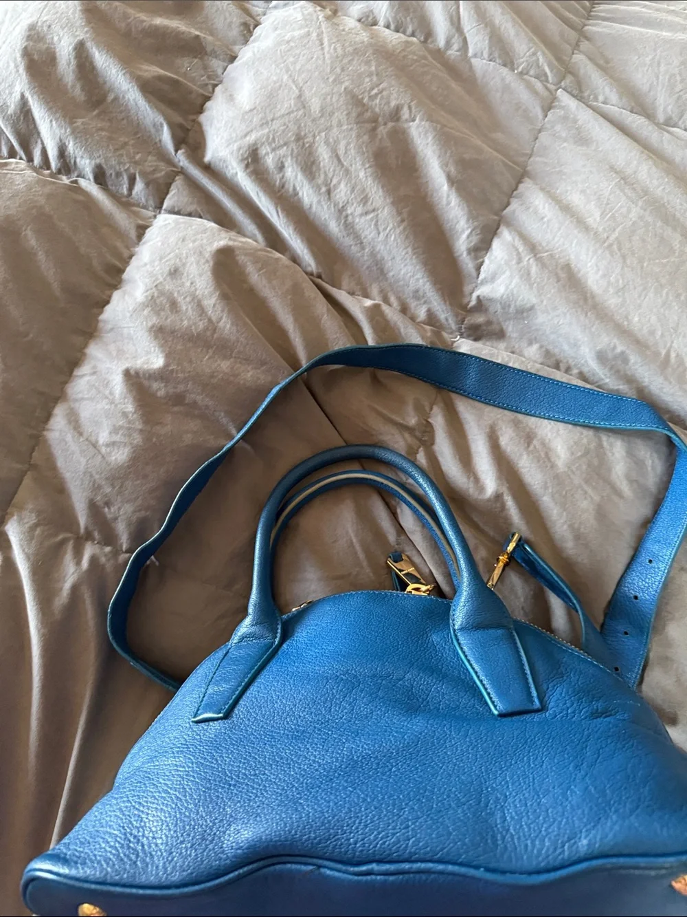 Miu Miu Royal Blue Leather Dome Satchel with Gold Hardware